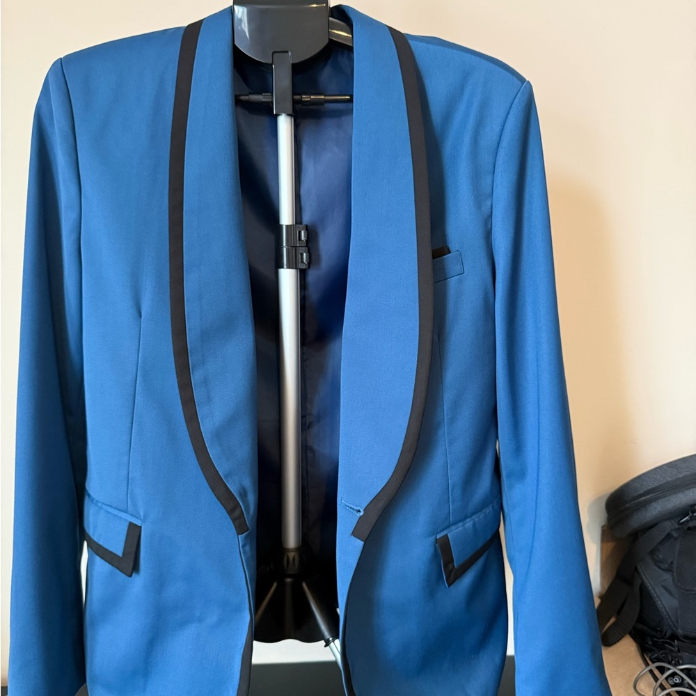 Men's Blue Blazer with Black Trim - Psy design. Size 38R (my estimate)